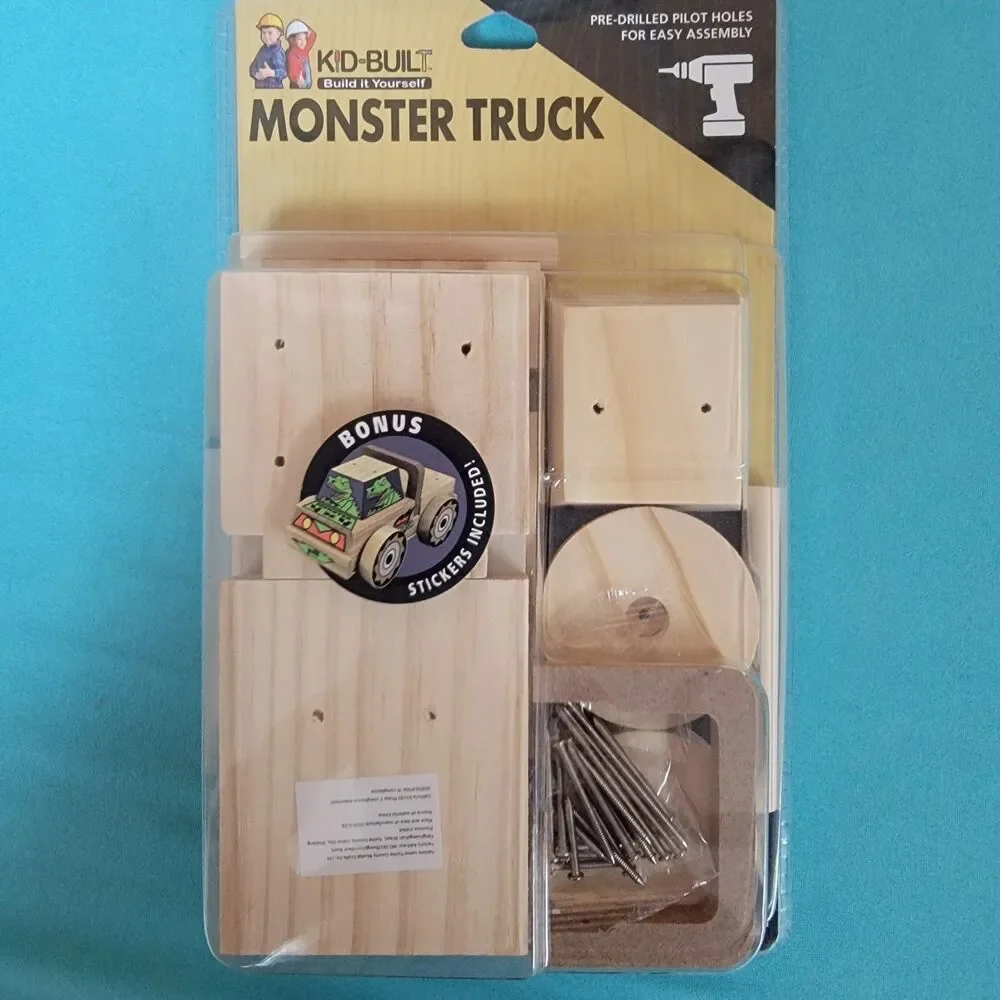 Kid-Built Monster Truck Build-It-Yourself Wooden Toy Kit Stickers